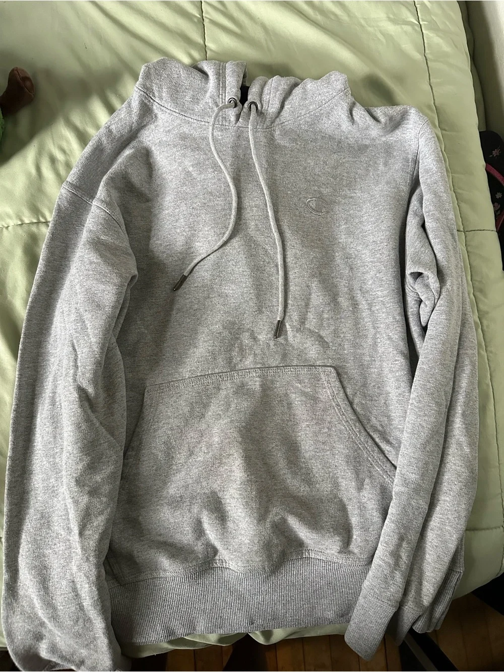 Champion Light Gray Crewneck Hoodie Pullover + Gray Godzilla shirt